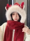 Ankela Red Hat and Scarf Integrated Women's Autumn and Winter plush three-piece set 2025 New style Warm Ear cap Application Scenario